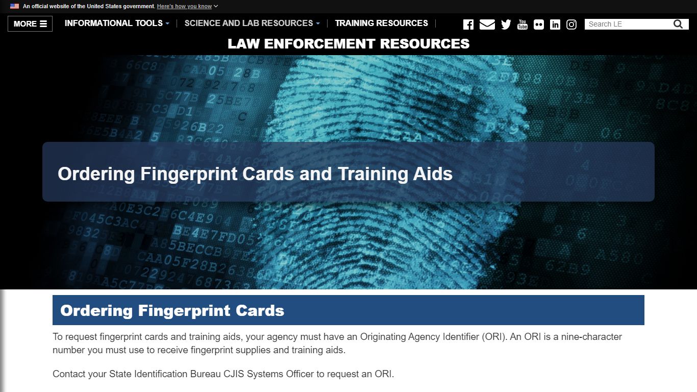 Ordering Fingerprint Cards and Training Aids — LE - Law Enforcement